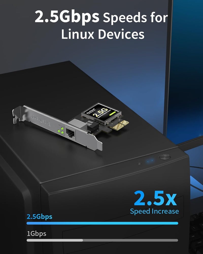 BrosTrend 2.5GB Linux Compatible NIC, PCIe Network Adapter for Ubuntu, Fedora, Debian, Mint, Kali, Windows etc. PCIe Ethernet Card with Extra Low-Profile Bracket Supports All Linux Architectures - Image 2